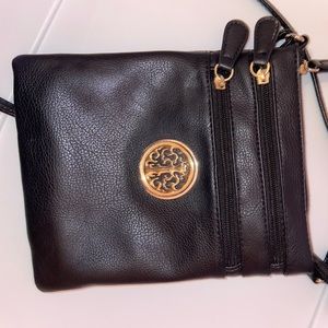 Cross body bag, black, leather. Adjustable length!